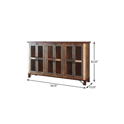 71" Brown Solid and Manufactured Wood Distressed Credenza