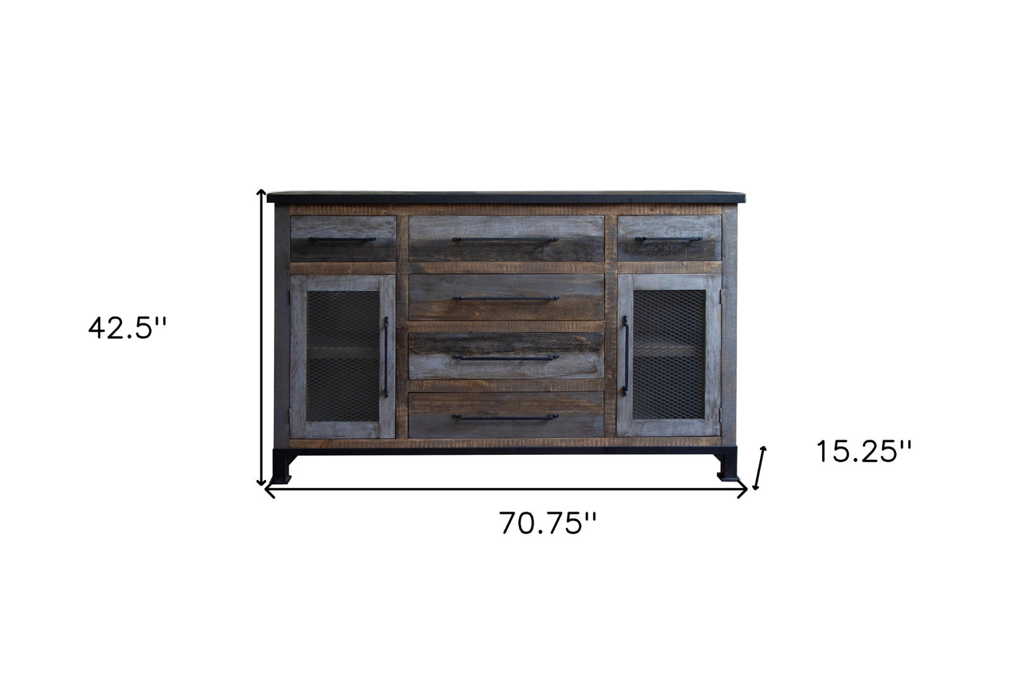 71" Brown Solid and Manufactured Wood Distressed Buffet Table