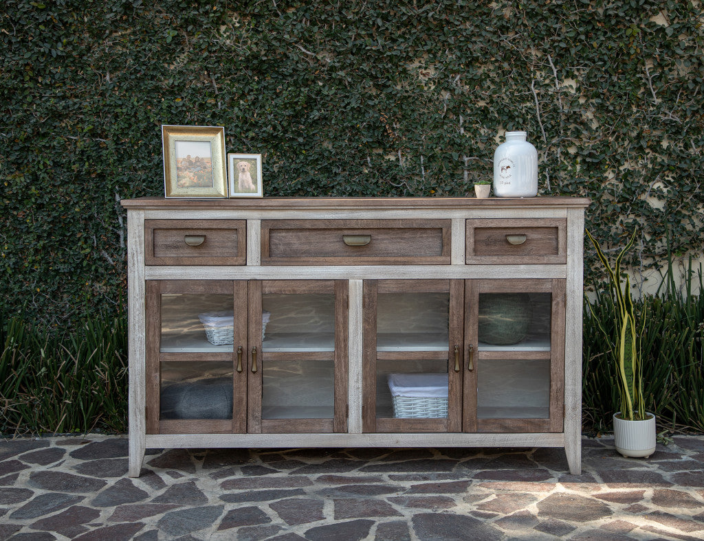 67" Brown Solid and Manufactured Wood Distressed Credenza