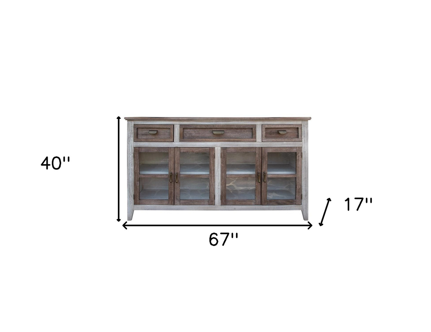 67" Brown Solid and Manufactured Wood Distressed Credenza