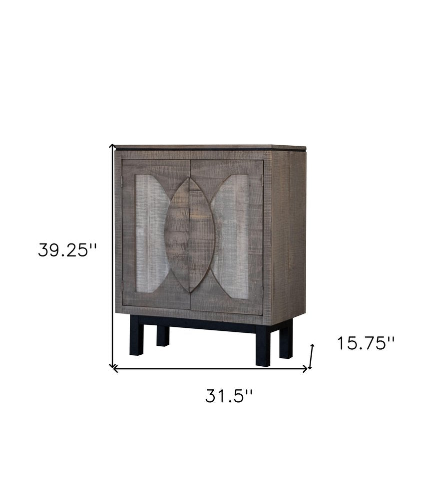 Dark brown woven rattan cabinet on black legs, arched front doors; rustic boho media storage 39.25H x 31.5W x 15.75D