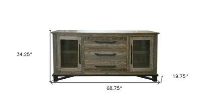 69" Brown Solid and Manufactured Wood Distressed Buffet Table