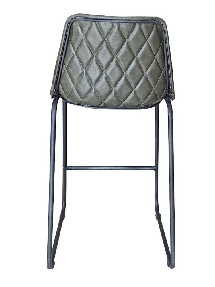 27" Green And Black Leather And Genuine Leather And Iron Counter Height Bar Chair