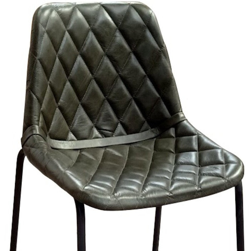 27" Green And Black Leather And Genuine Leather And Iron Counter Height Bar Chair