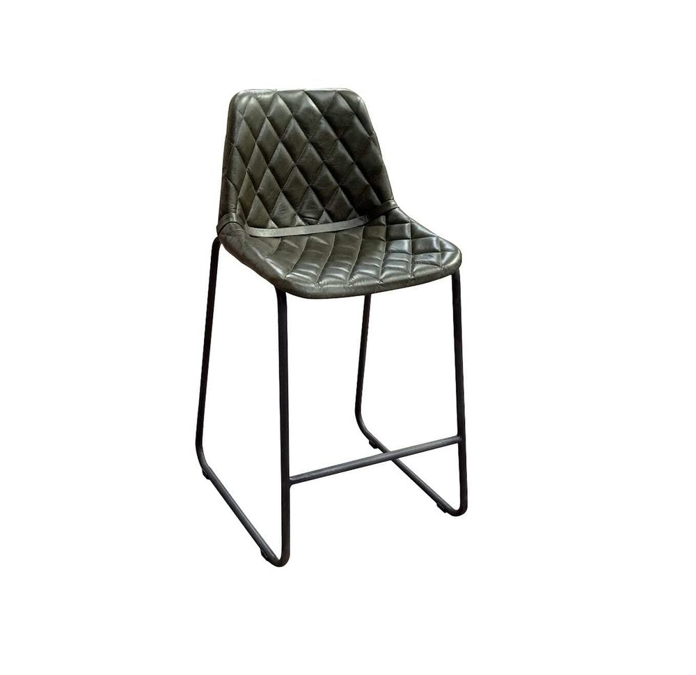 27" Green And Black Leather And Genuine Leather And Iron Counter Height Bar Chair
