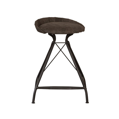 25" Brown And Black Leather And Genuine Leather And Iron Low Back Counter Height Swivel Bar Chair