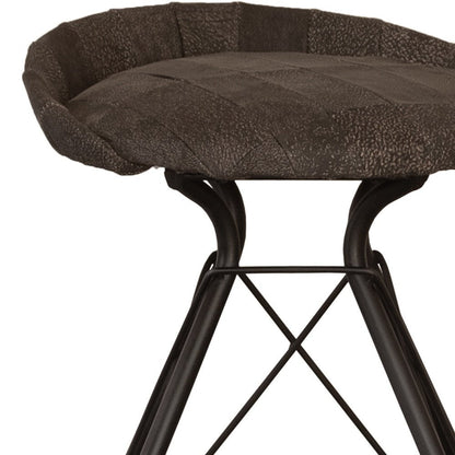 25" Brown And Black Leather And Genuine Leather And Iron Low Back Counter Height Swivel Bar Chair