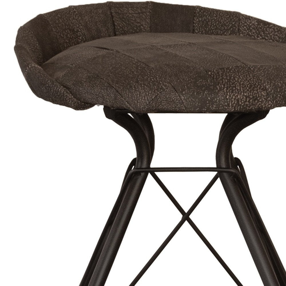 25" Brown and Black Leather and Iron Low Back Counter Height Swivel Bar Chair