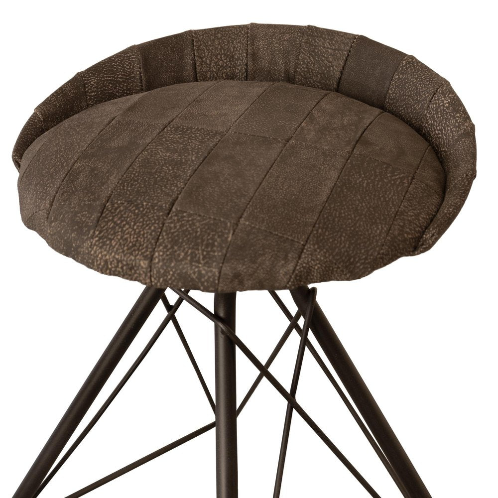 25" Brown And Black Leather And Genuine Leather And Iron Low Back Counter Height Swivel Bar Chair
