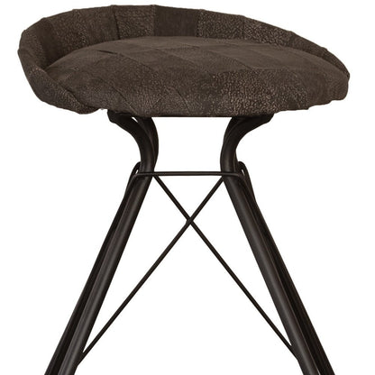 25" Brown and Black Leather and Iron Low Back Counter Height Swivel Bar Chair