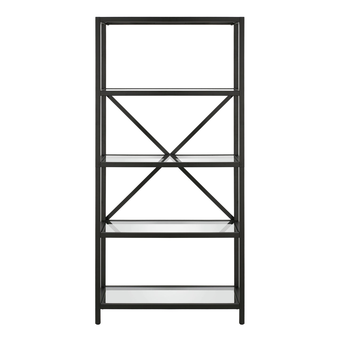 63" Black Metal and Glass Five Tier Etagere Bookcase