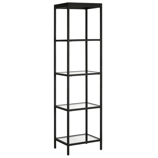 70" Black Metal and Glass Four Tier Bookcase