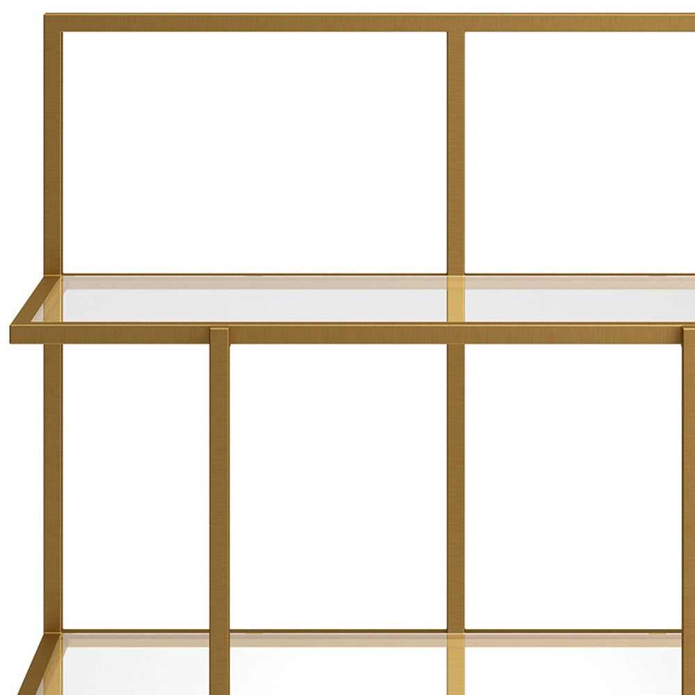 62" Gold Metal And Glass Four Tier Etagere Bookcase