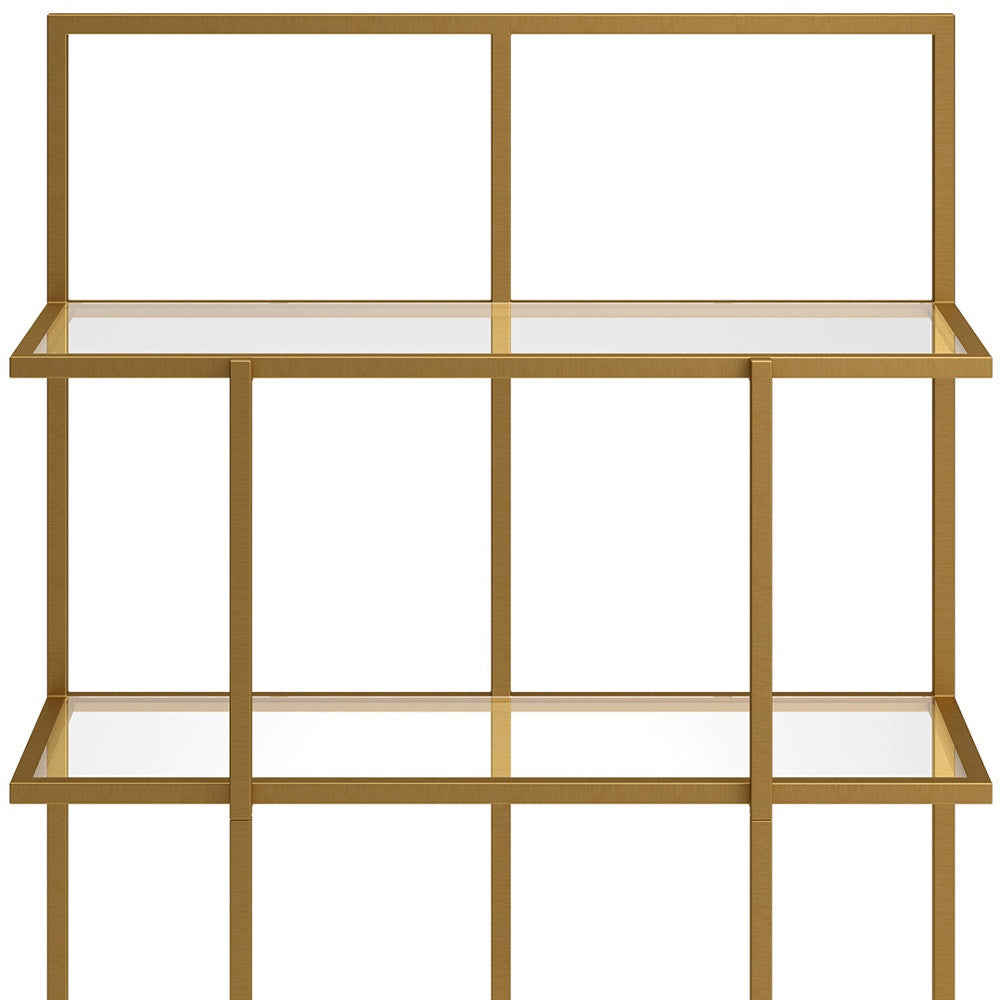 62" Gold Metal And Glass Four Tier Etagere Bookcase