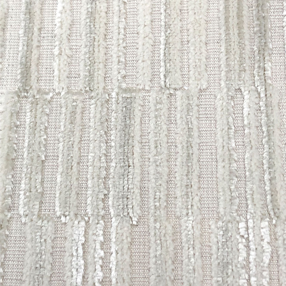 Cream textured boucle fabric close-up with vertical ribbed pattern, soft cozy textile.