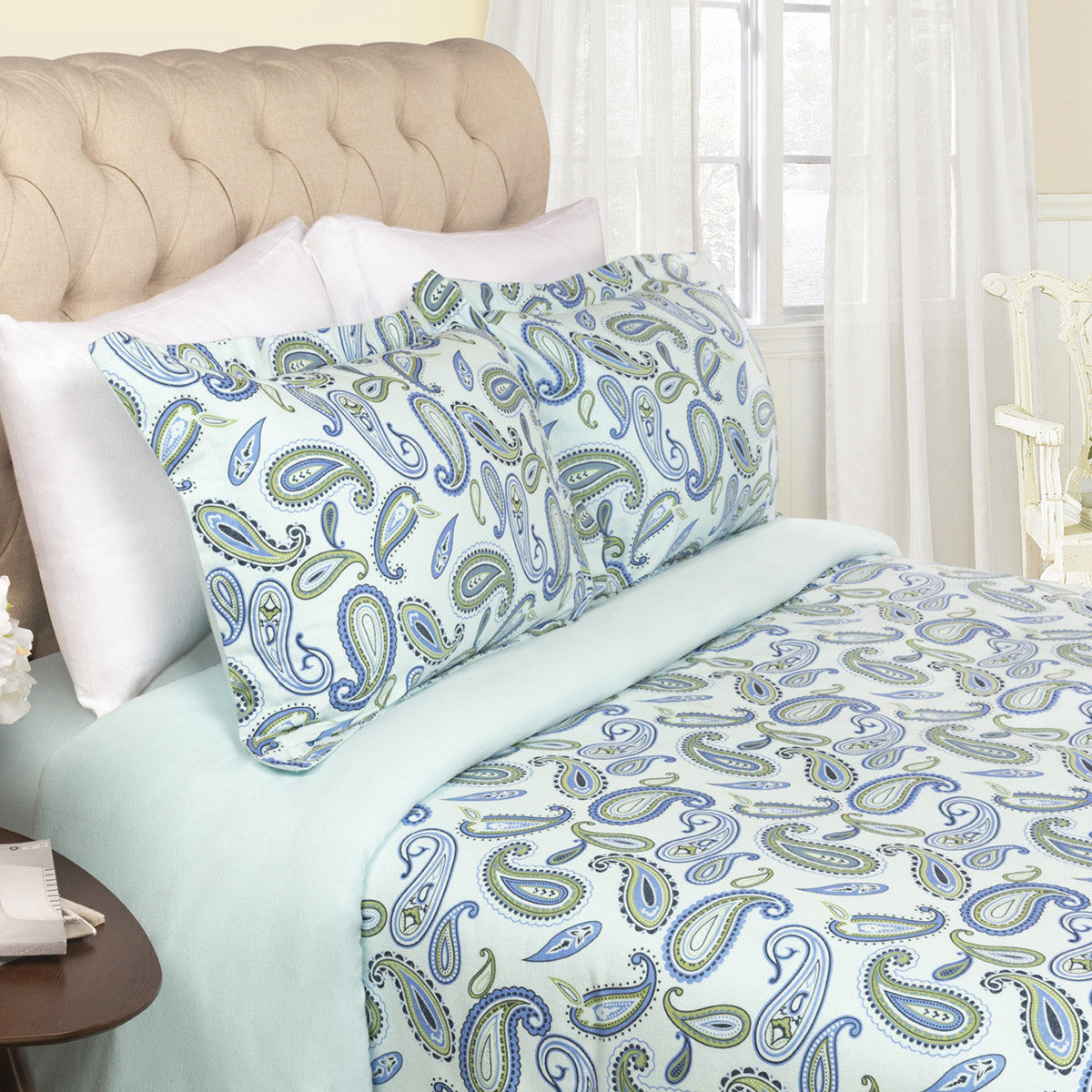 Blue and Green Twin Cotton Blend 0 Thread Count Washable Duvet Cover Set
