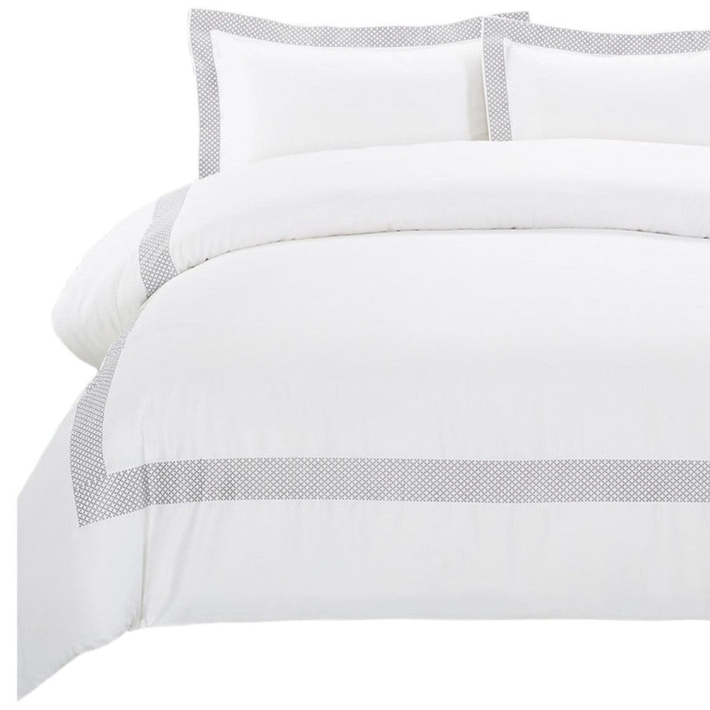 Gray and White Queen 100% Cotton 200 Thread Count Washable Duvet Cover Set