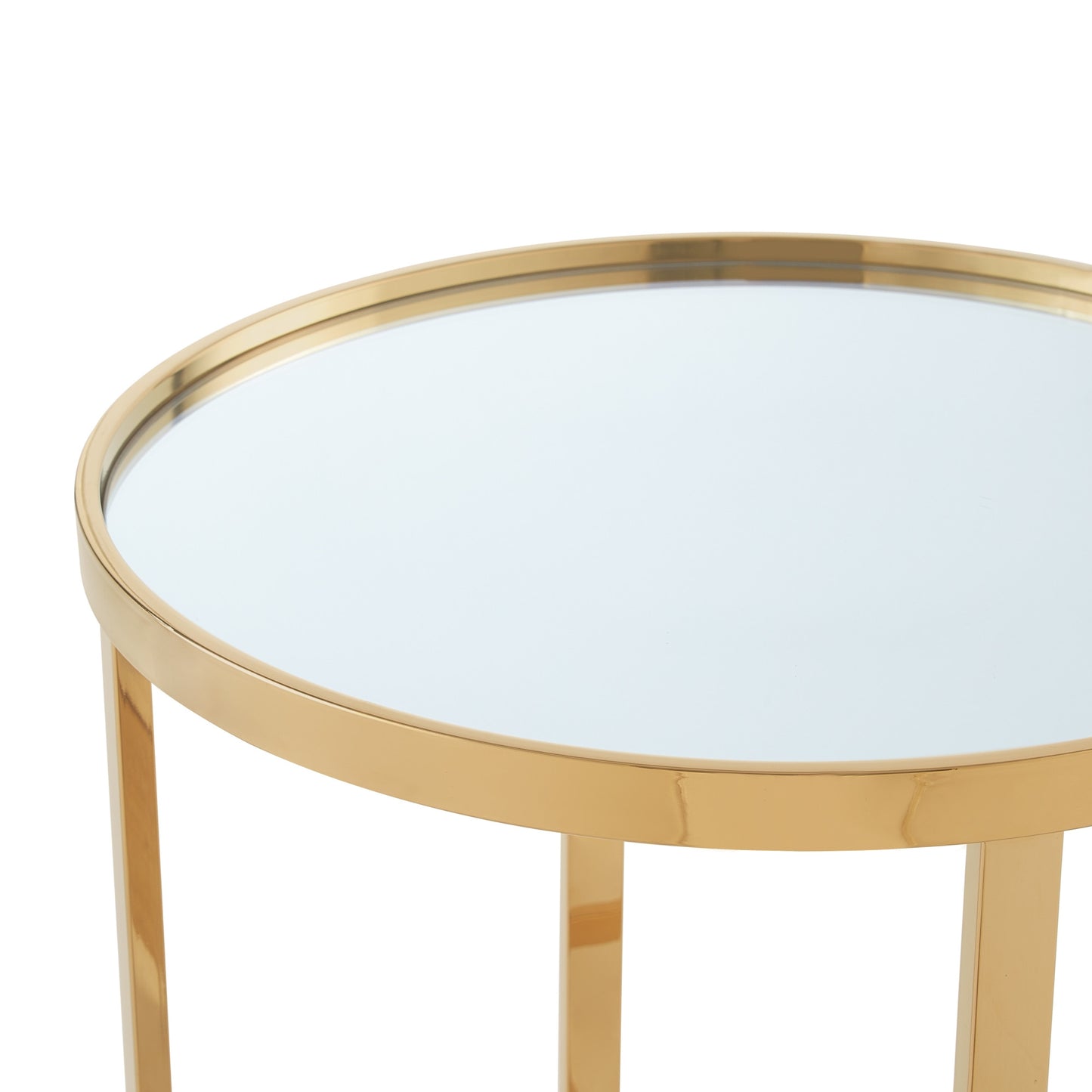 22" Gold Glass And Stainless Steel Round Mirrored End Table