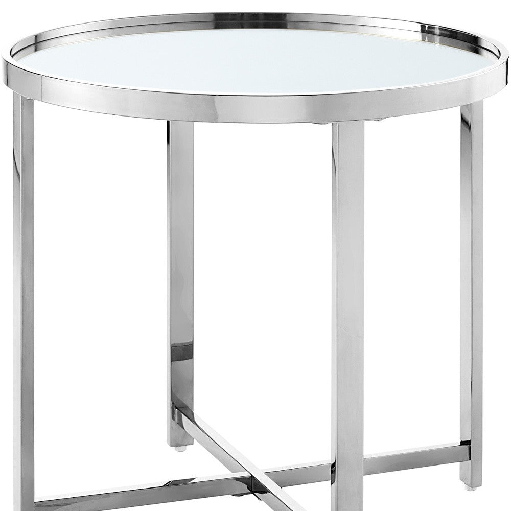 22" Gold Glass And Stainless Steel Round Mirrored End Table