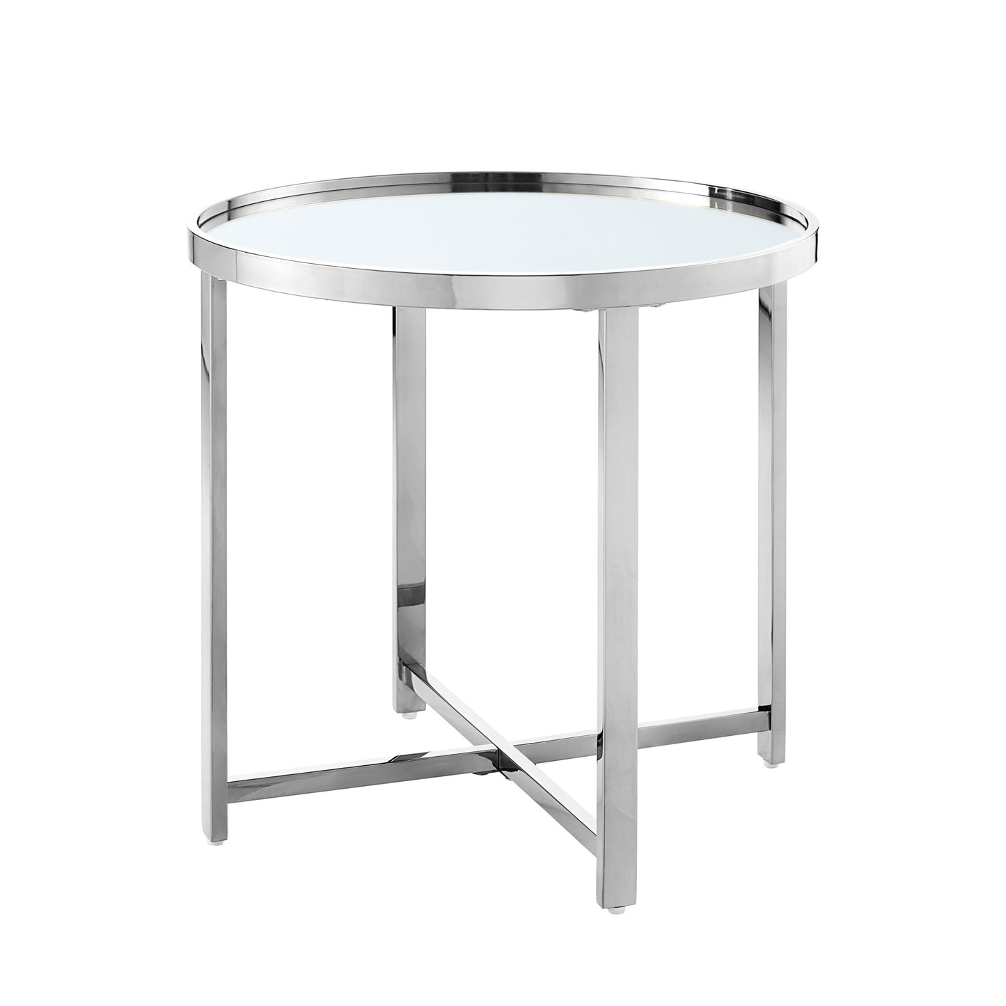 22" Gold Glass And Stainless Steel Round Mirrored End Table