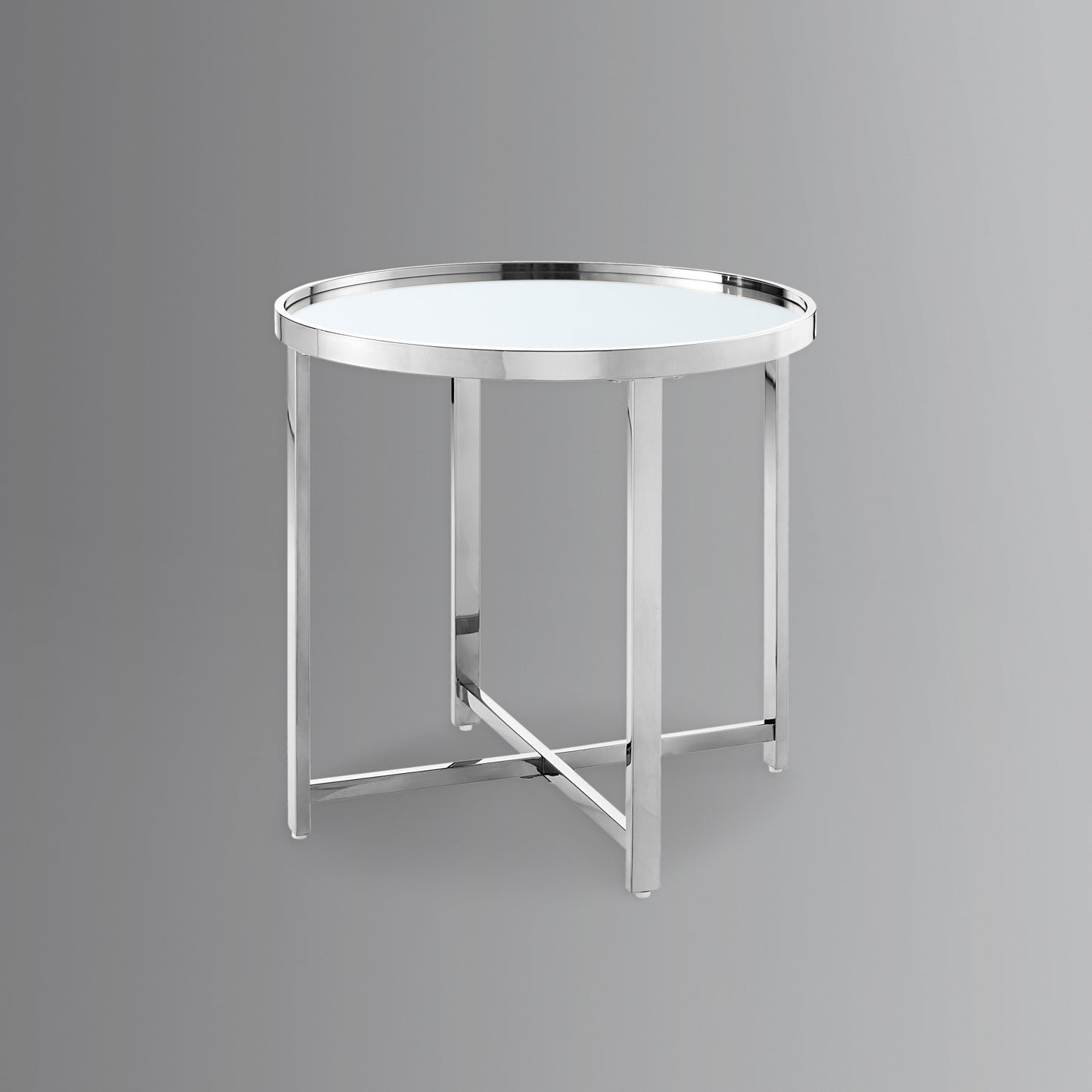 22" Gold Glass And Stainless Steel Round Mirrored End Table