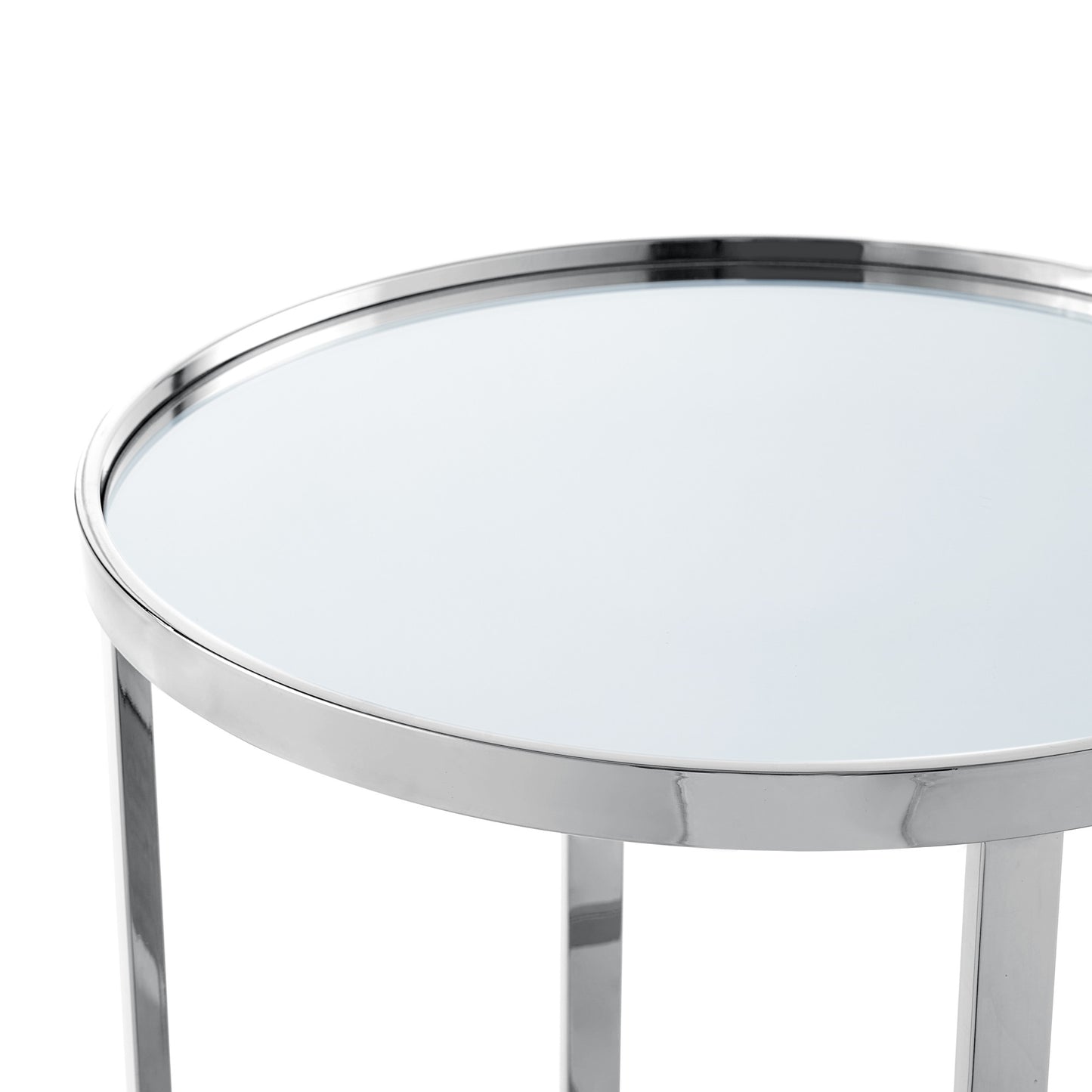 22" Gold Glass And Stainless Steel Round Mirrored End Table