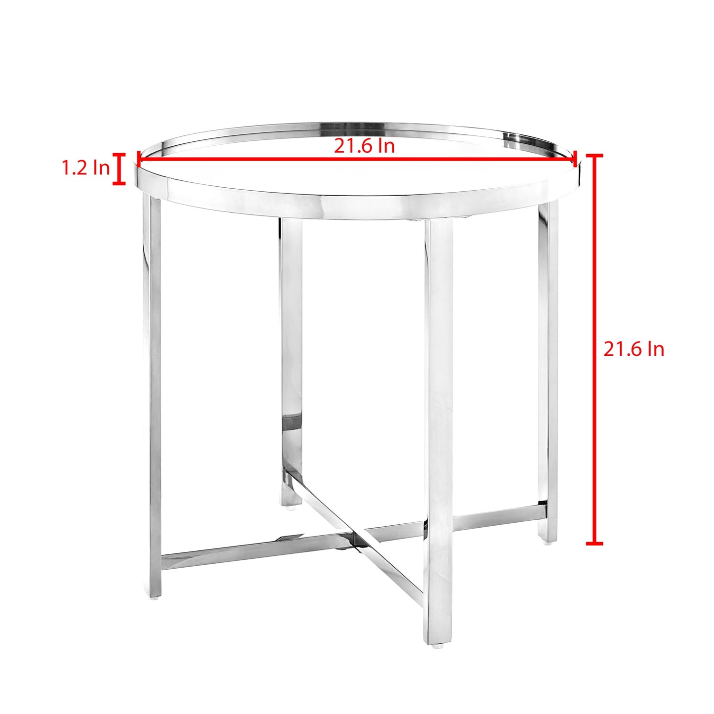 22" Gold Glass And Stainless Steel Round Mirrored End Table