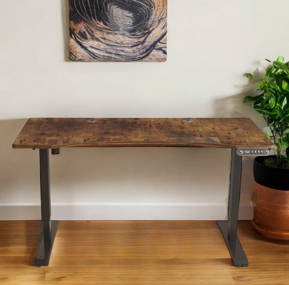 55" Adjustable Brown and Black and Black Computer Desk