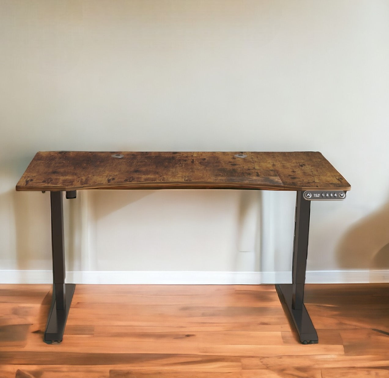 55" Adjustable Brown and Black and Black Computer Desk