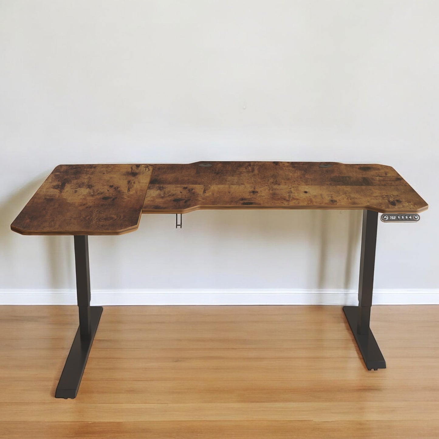 59" Adjustable Brown and Black L Shape Computer Desk