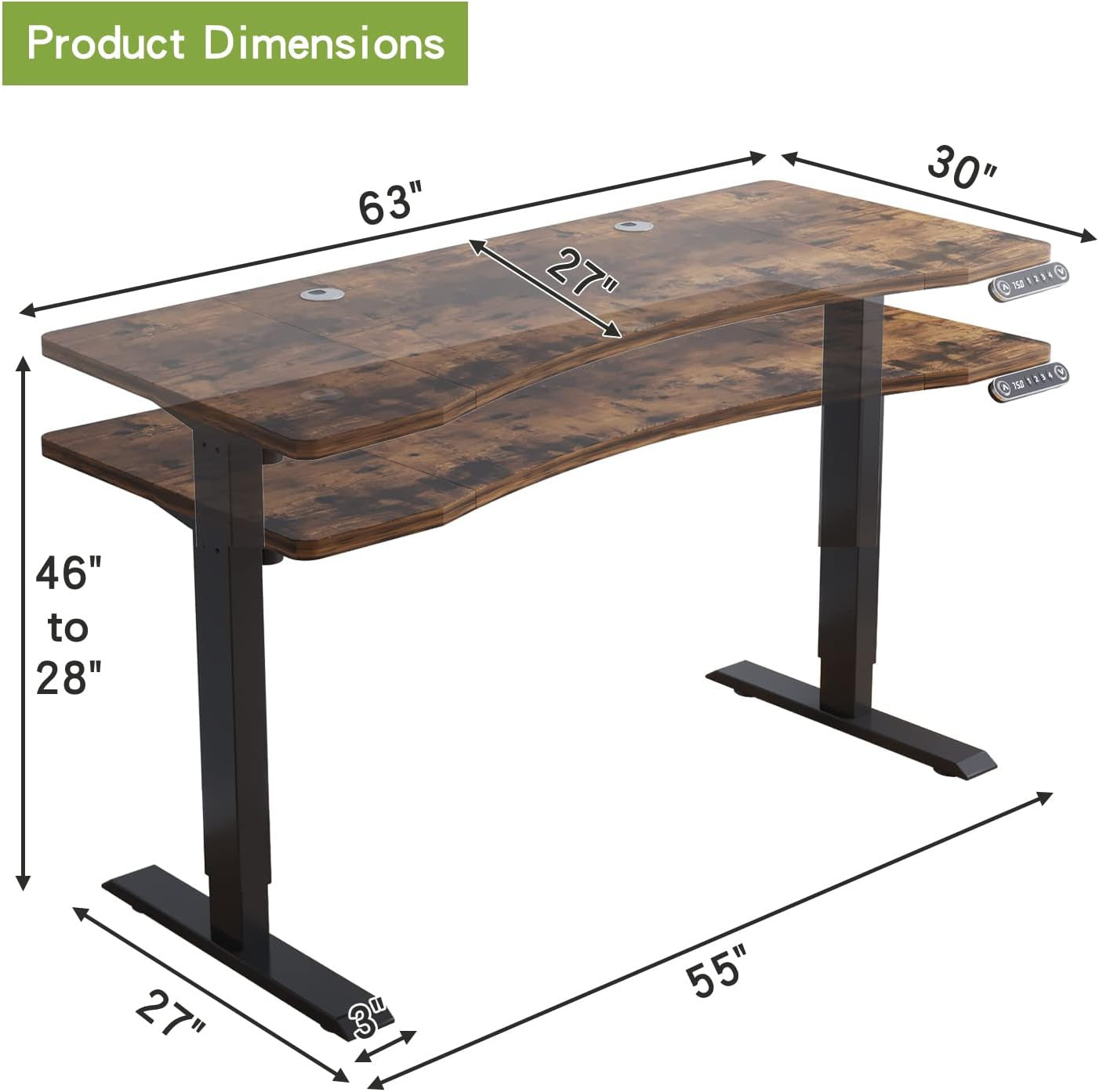 63" Adjustable Wood Brown and Black Standing Desk