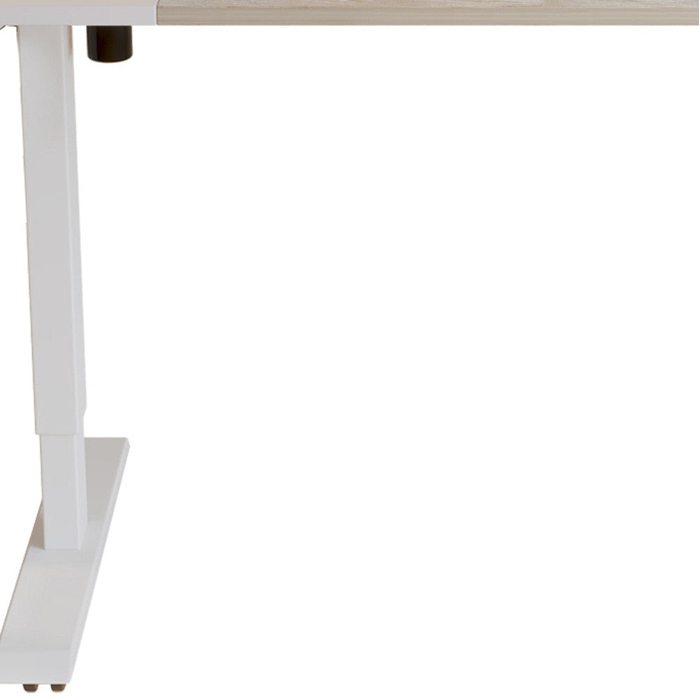 55" Adjustable White and Natural and White Computer Desk