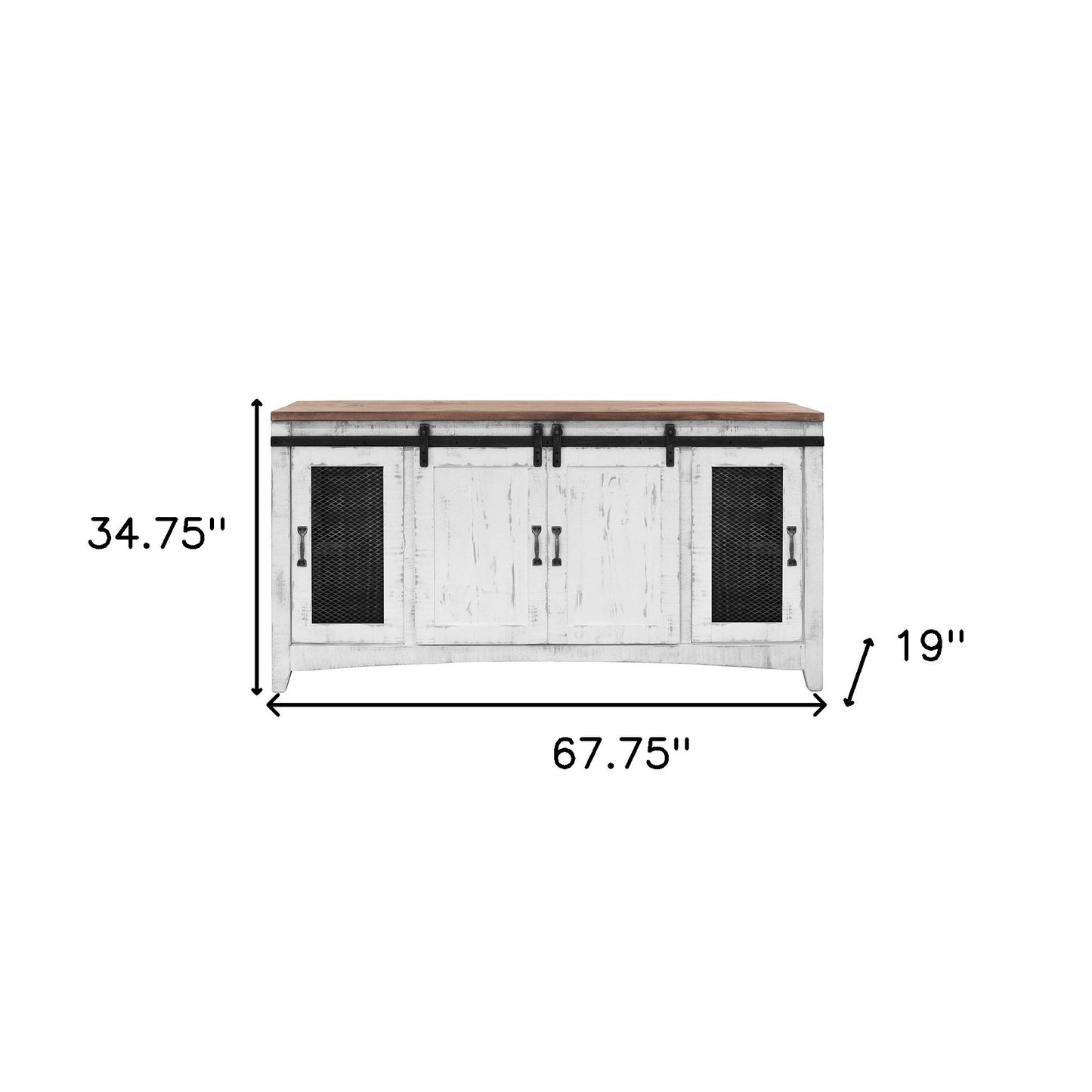 68" White Solid Wood Cabinet Enclosed Storage Distressed TV Stand