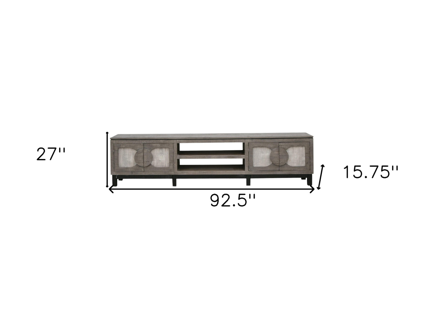 93" White Solid Wood Cabinet Enclosed Storage Distressed TV Stand