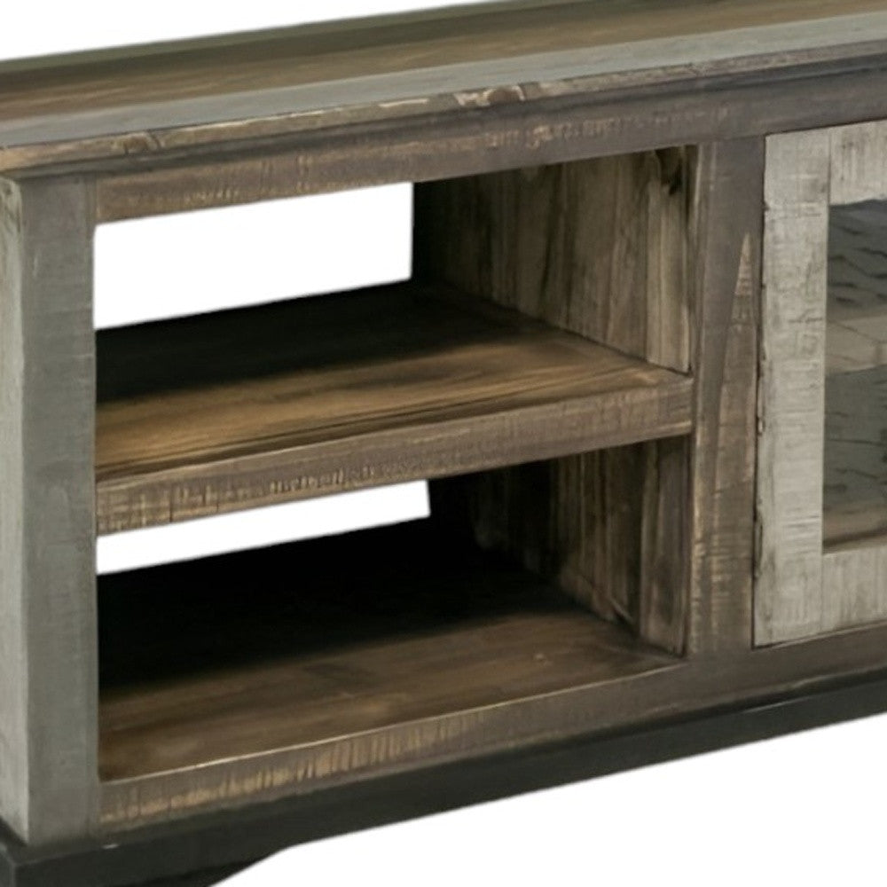 93" Brown Solid Wood Cabinet Enclosed Storage Distressed TV Stand