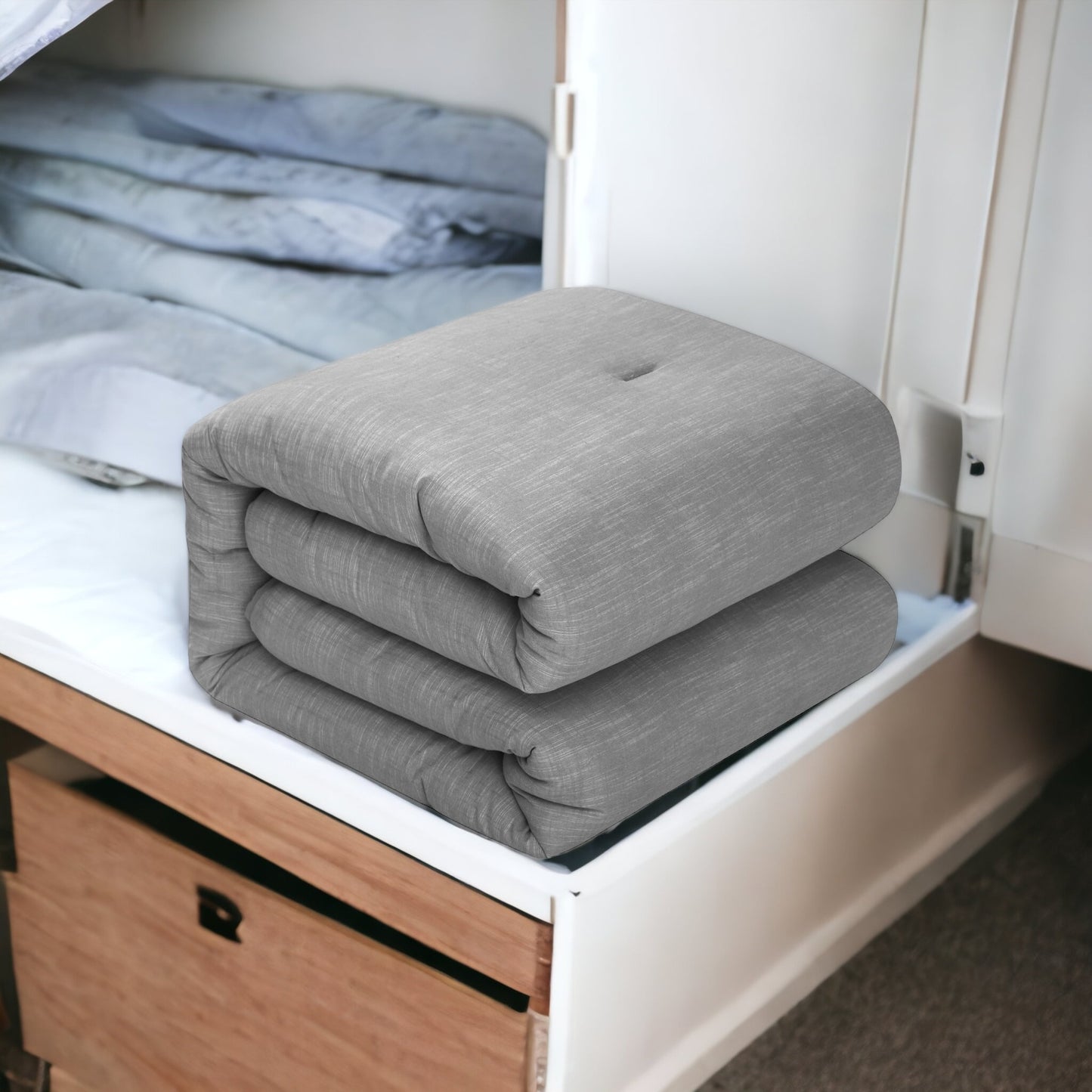 Beige Twin 100% Cotton 140 Thread Count Washable Down Comforter Set