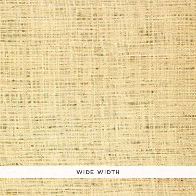 Beige wallpaper with a woven linen texture and a white band labeled WIDE WIDTH across the bottom.