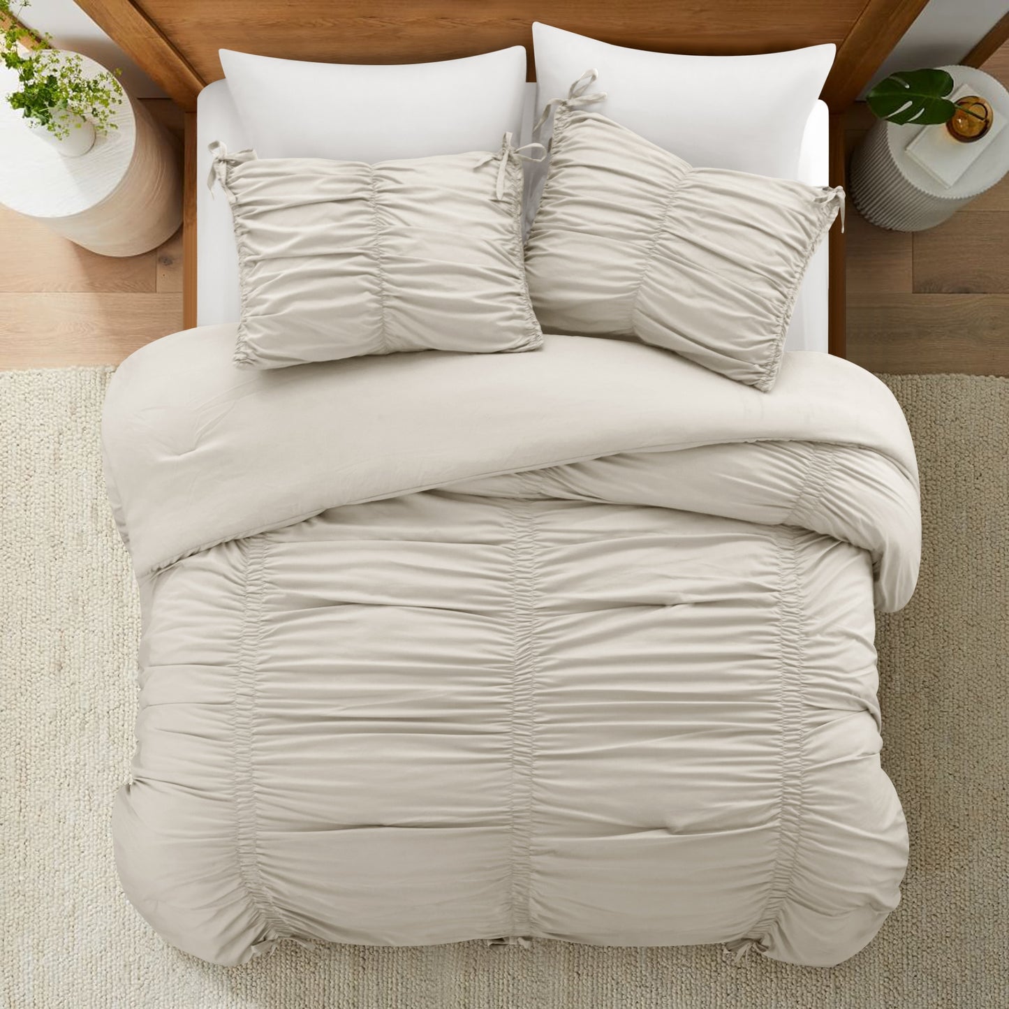 Beige King Polyester 180 Thread Count Washable Down Comforter Set