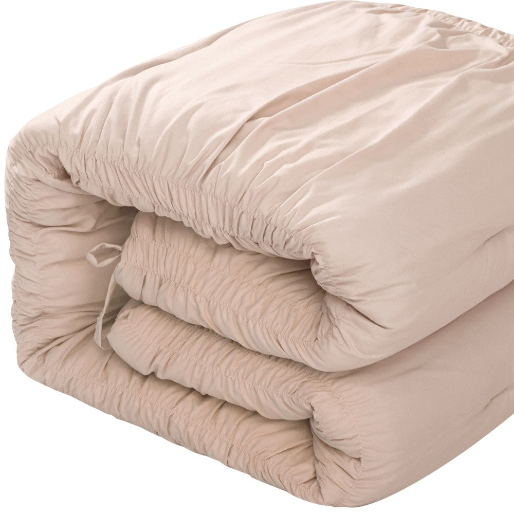 Beige King Polyester 180 Thread Count Washable Down Comforter Set