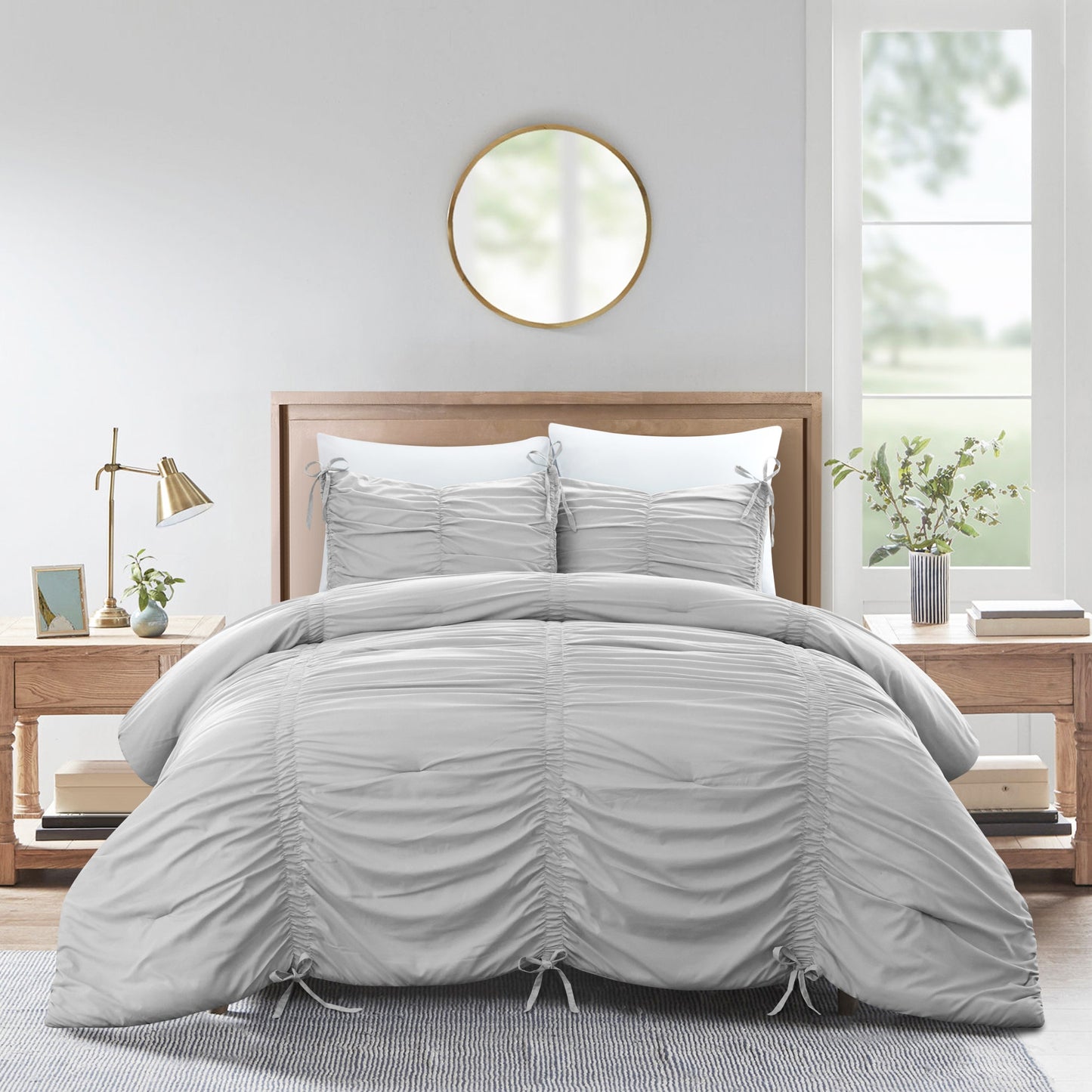 Beige King Polyester 180 Thread Count Washable Down Comforter Set