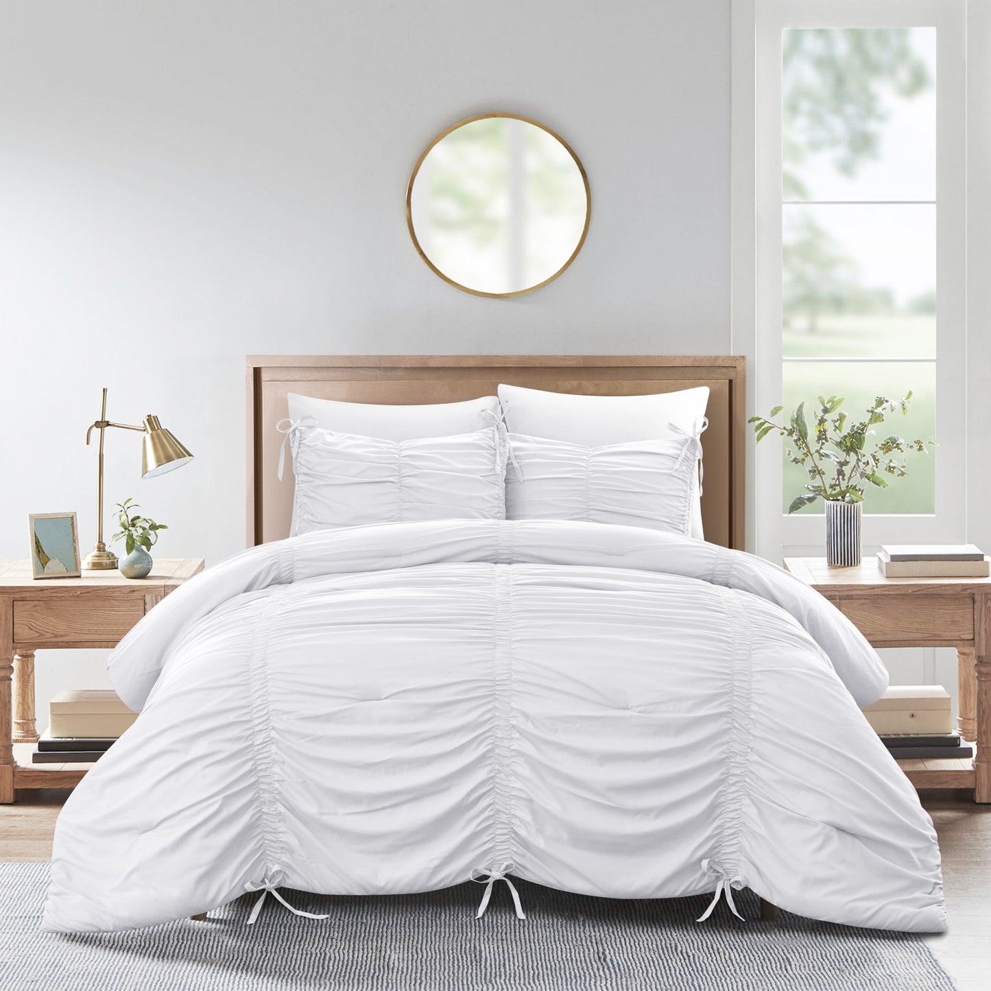 Beige King Polyester 180 Thread Count Washable Down Comforter Set