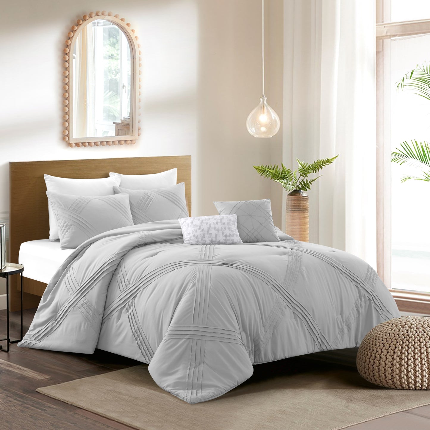Gray Queen Polyester 140 Thread Count Washable Down Comforter Set