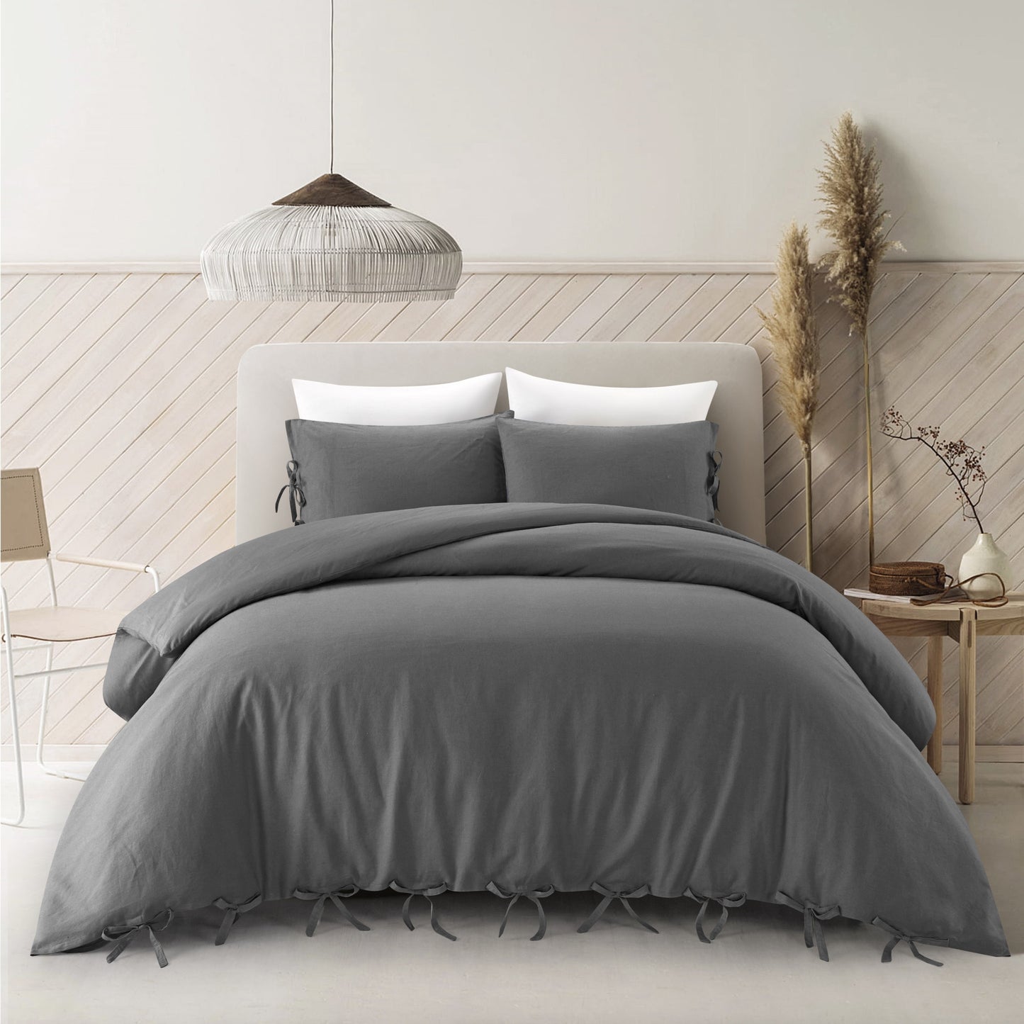 Beige King Linen 220 Thread Count Washable Duvet Cover Set