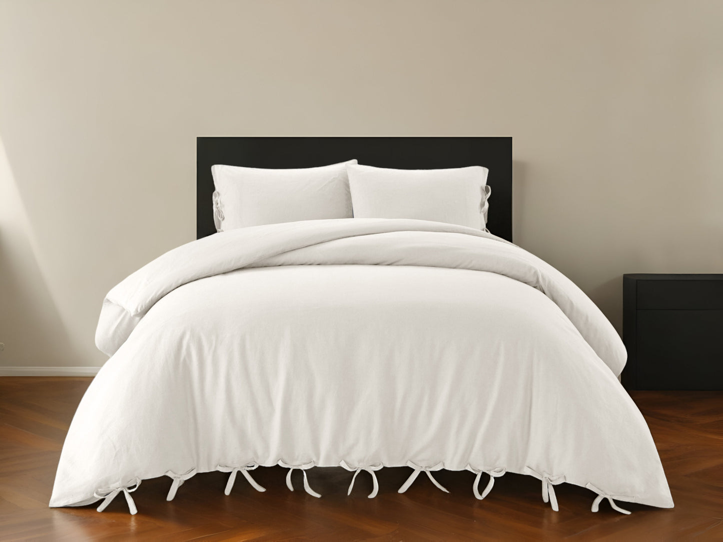 Beige King Linen 220 Thread Count Washable Duvet Cover Set