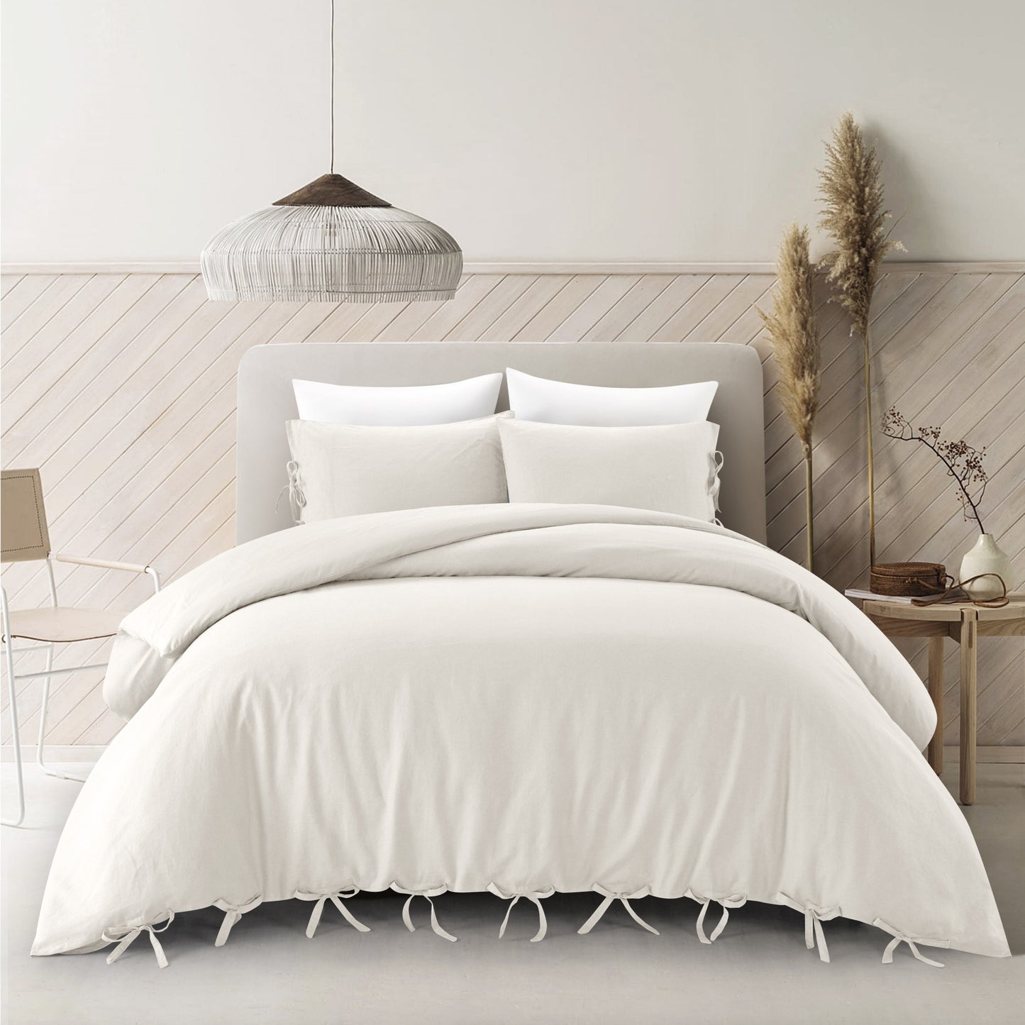 Beige King Linen 220 Thread Count Washable Duvet Cover Set