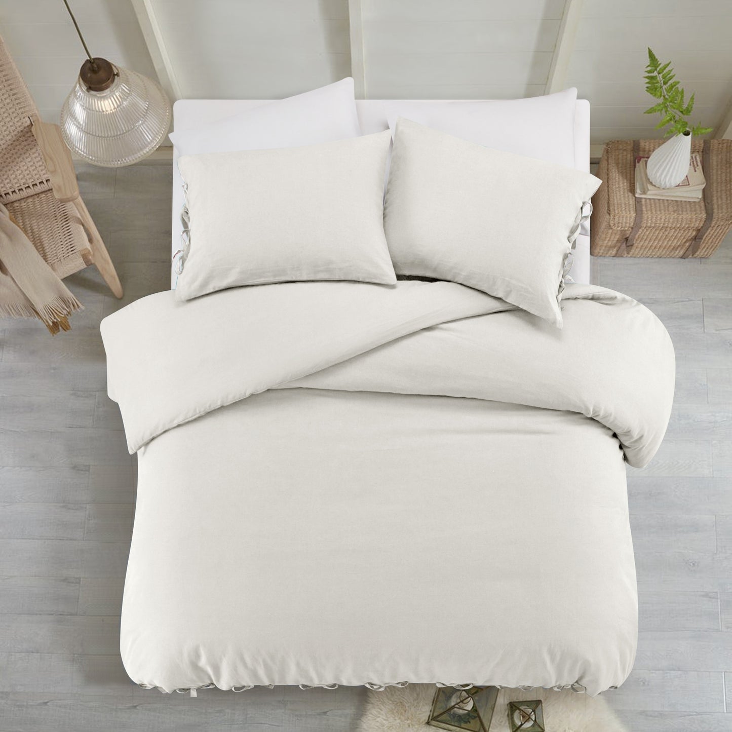 Beige King Linen 220 Thread Count Washable Duvet Cover Set