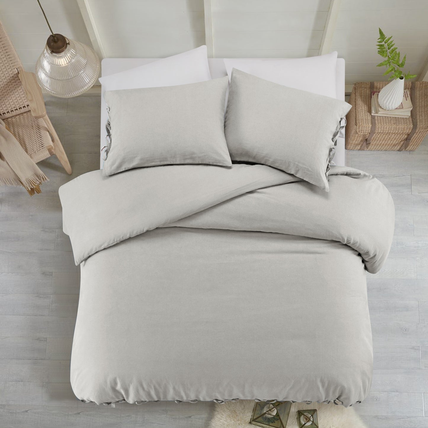 Beige King Linen 220 Thread Count Washable Duvet Cover Set