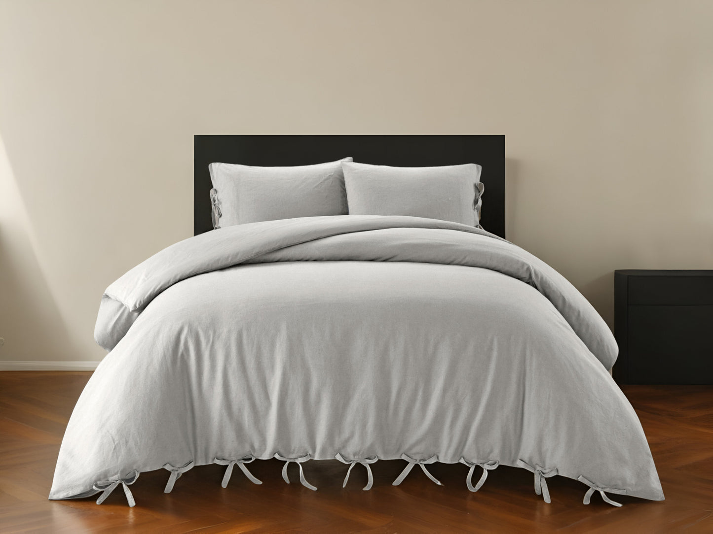 Beige King Linen 220 Thread Count Washable Duvet Cover Set