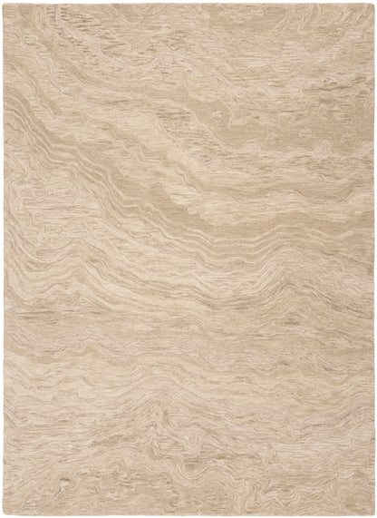 Beige textured area rug with subtle wavy marbled pattern in neutral tones for a modern, cozy look