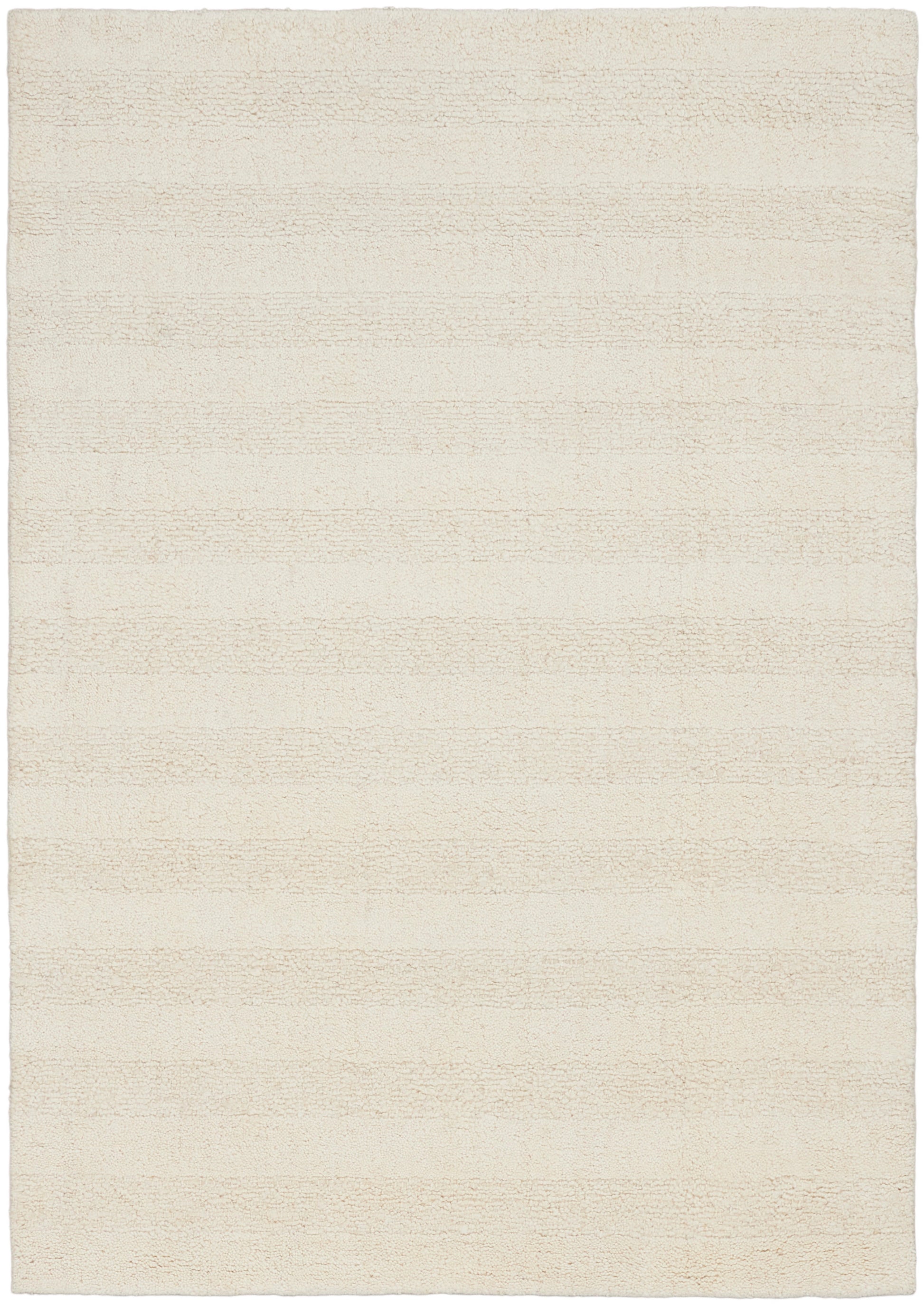 Cream beige rectangular area rug with subtle horizontal stripes and soft plush pile, 5' x 7'.